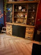 Mooie mango houten buffetkast - 220x201x46 cm, Huis en Inrichting, Kasten | Buffetkasten, Ophalen, Gebruikt, 200 cm of meer, Met lade(s)