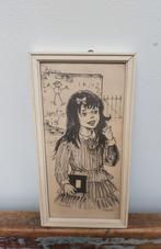 Vintage lijstje meisje, Antiek en Kunst, Curiosa en Brocante, Ophalen of Verzenden