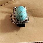 Art Deco filigraan ring draad peking glas turkoois 17,5, Sieraden, Tassen en Uiterlijk, Antieke sieraden, Verzenden, Zilver, Ring
