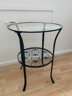 IJzeren frame en glasplaat. Hoogte 61cm en diameter 48 cm, 45 tot 60 cm, Minder dan 55 cm, Metaal of Aluminium, Rond