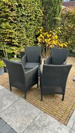 4 zwarte wicker tuinstoelen, Tuin en Terras, Ophalen, Gebruikt, Wicker