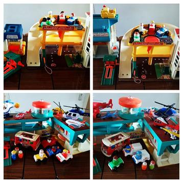Fisher price garage wasstraat autolift 4 poppetjes 4 auto's beschikbaar voor biedingen
