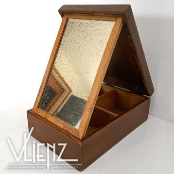 Vintage, midcentury, houten scheerdoos, scheerkist, make-up beschikbaar voor biedingen