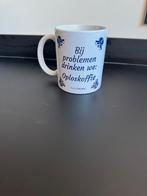 Grote Koffiemok - Blauw Wit met Tekst, Ophalen of Verzenden, Nieuw