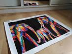 Geschilderde canvas gekleurde olifanten, Huis en Inrichting, Woonaccessoires | Schilderijen, Tekeningen en Foto's, Nieuw, Ophalen of Verzenden