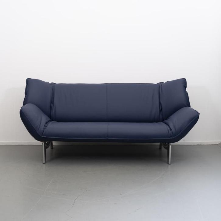 1x Leolux Tango 2-zits/192cm Bank Kobaltblauw Leer - Metaal, Huis en Inrichting, Banken | Bankstellen, Zo goed als nieuw, Rechte bank