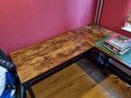 Bureau hout met stalen frame, L-vorm bureau., Ophalen, Zo goed als nieuw