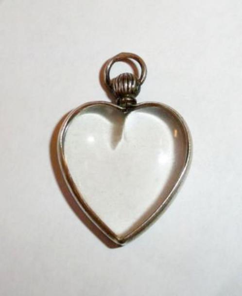 Hanger Hart Glas Zilver Edwardiaans Engels Brits Steampunk, Sieraden, Tassen en Uiterlijk, Antieke sieraden, Hanger, Zilver, Ophalen of Verzenden