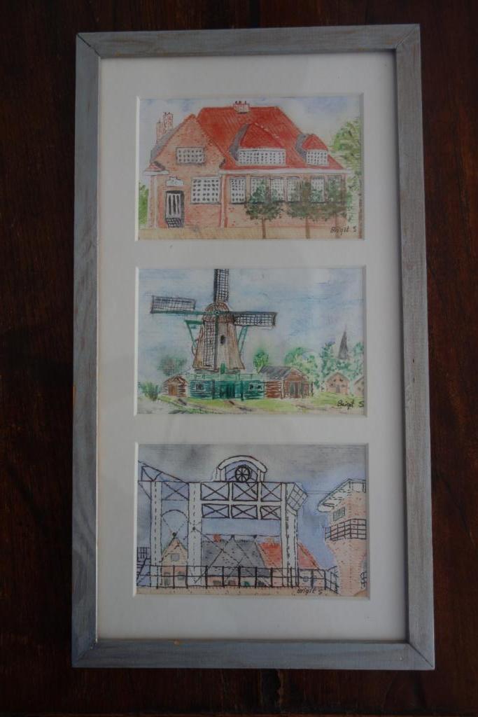 Schilderij 3 tekeningen Bovenkarspel, Antiek en Kunst, Kunst | Tekeningen en Foto's, Ophalen of Verzenden