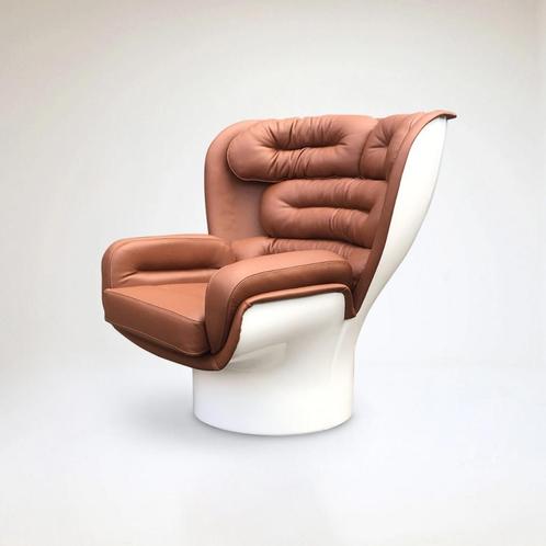 Cognac Elda chair Joe Colombo for Longhi Italy-Showroommodel, Huis en Inrichting, Fauteuils, Zo goed als nieuw, Kunststof, Leer