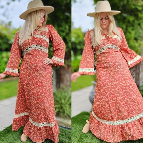 Vintage 70s prairie jurk katoen romy Boomsma laura ashley, Kleding | Dames, Jurken, Zo goed als nieuw, Maat 38/40 (M), Onder de knie