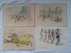 Paul Daxhelet: 4x oude aquarel-litho's Afrikaanse tafereel, Ophalen of Verzenden