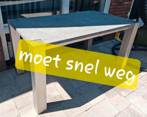 Prachtige tuintafel - hardsteen/ roestvrijstaal, Tuin en Terras, Tuintafels, Zo goed als nieuw, Rechthoekig, Overige materialen
