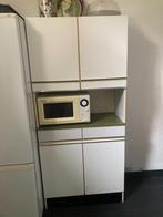 Vintage seventies witte keukenkast met groene biezen en blad, Gebruikt, 150 tot 200 cm, 25 tot 50 cm, Wit
