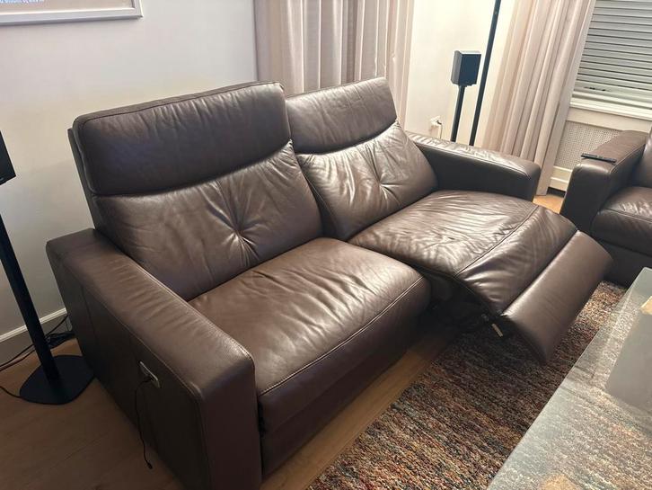 Leren relaxbank - Twee en drie persoons, Huis en Inrichting, Banken | Bankstellen, Gebruikt, Rechte bank, Driepersoons, 200 tot 250 cm