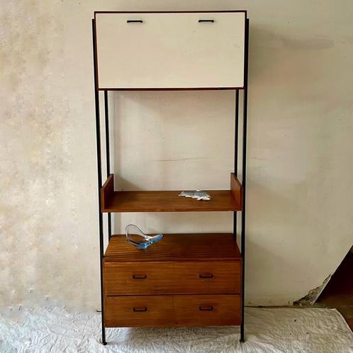 Vintage boekenkast met kastje met klep en ladekastje, Huis en Inrichting, Kasten | Boekenkasten, Gebruikt, 50 tot 100 cm, Minder dan 100 cm