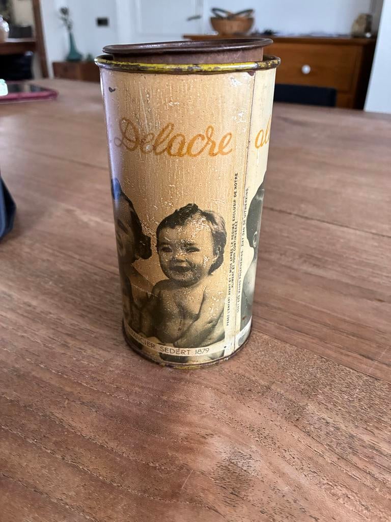 Antiek Delacre Blik - Vintage Koektrommel, Verzamelen, Ophalen of Verzenden, Gebruikt, Koek(jes), Overige merken