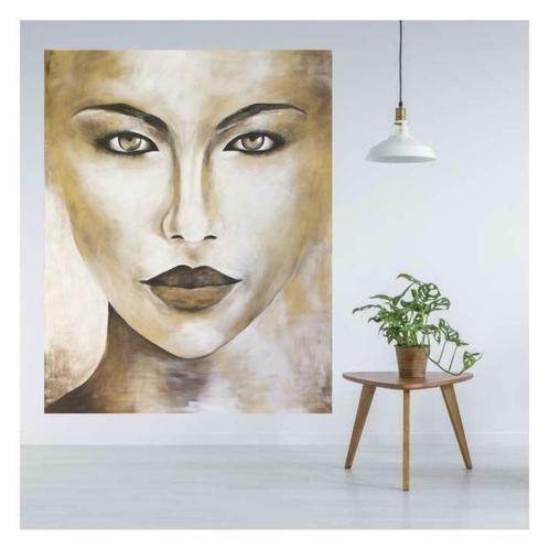 Schilderij-Xl-200-140-Portret-Vrouw-Groot-Wandkleed-Goud-Wit, Antiek en Kunst, Kunst | Schilderijen | Modern, Ophalen of Verzenden