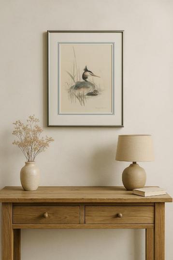 Schilderij – Fuut met jong in het riet (aquarelstijl) beschikbaar voor biedingen