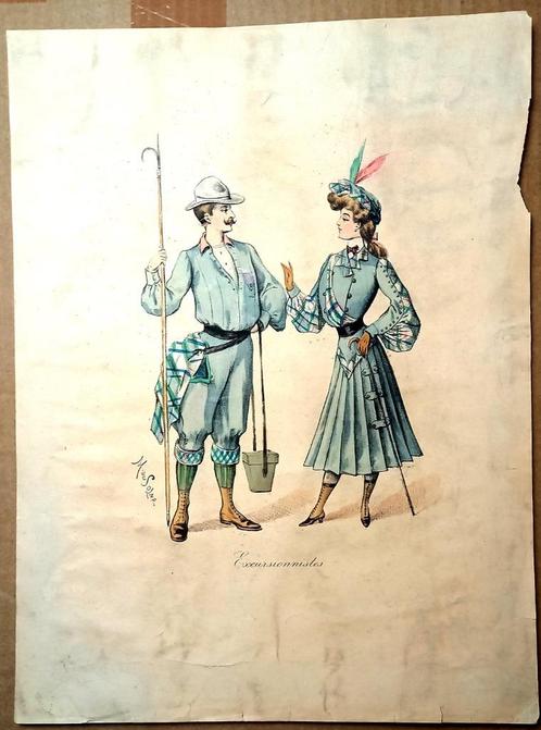 Prent Excursionnistes - M. de Solar, Antiek en Kunst, Kunst | Litho's en Zeefdrukken, Ophalen of Verzenden