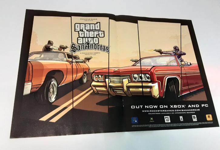 Grand Theft Auto San Andreas Poster & GTA V reviews ed, Verzamelen, Overige Verzamelen, Gebruikt, Ophalen of Verzenden