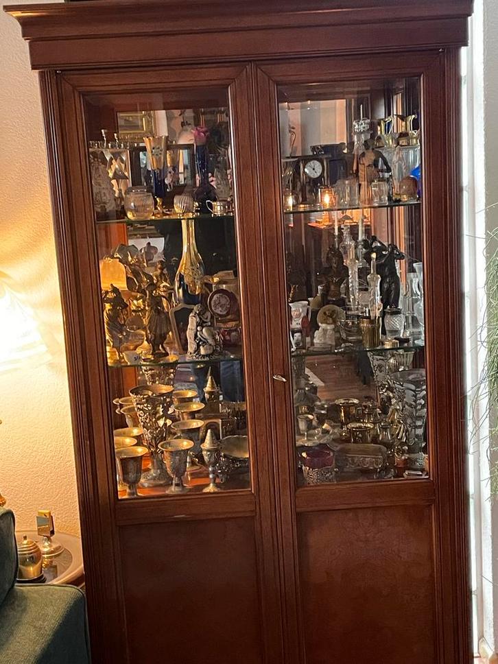 Fraaie Vitrinekast met Spiegelachterwand, Huis en Inrichting, Kasten | Dressoirs, Gebruikt, 50 tot 100 cm, 25 tot 50 cm, Met deur(en)