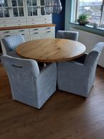 Ronde eiken eettafel met 4 stoelen, Huis en Inrichting, Tafels | Eettafels, Ophalen, Zo goed als nieuw, Tijdloos, Vier personen