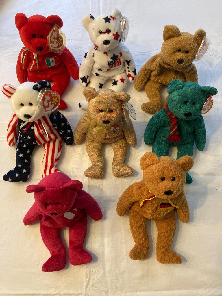 Ty beanie babies beer set van 8 stuks met en zonder tag!, Ophalen of Verzenden, Zo goed als nieuw, Stoffen beer, Overige merken