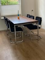 Dutch design tafel hardhouten blad met chromen poten, Huis en Inrichting, Tafels | Eettafels, Ophalen, Gebruikt, Gispen vintage design dutch retro chroom  industrieel