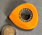 Vintage Bakeliet / Fenolhars Broche, met 18 strass-steentjes, Overige materialen, 4 tot 7 cm, Gebruikt, Verzenden