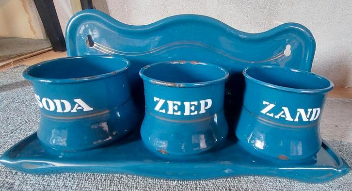 Oude Emaille Soda Zeep Zand Set, Antiek en Kunst, Antiek | Emaille, Ophalen of Verzenden