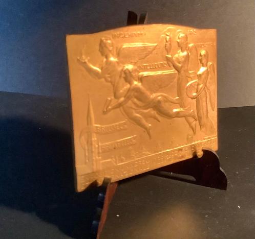 Medaille, goud, plaquette, Brussel, Bonnetain, Fonson,, Postzegels en Munten, Penningen en Medailles, Brons, Ophalen of Verzenden