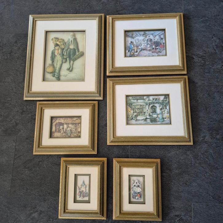 Anton Pieck 3D Schilderijen Set van 6, Antiek en Kunst, Kunst | Tekeningen en Foto's, Ophalen