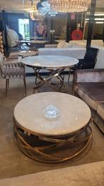 Luxe eettafel en salontafel rond marmer goud, Rond, Nieuw, Ophalen of Verzenden, Minder dan 50 cm