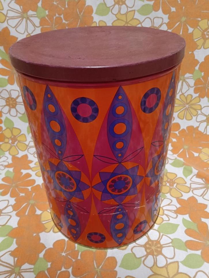 Vintage  XXL Oranje Paars Tomado blik, Verzamelen, Blikken, Gebruikt, Overige, Verzenden
