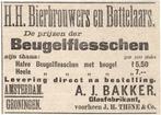 Reclame 1896 Bier Beugelfles Brouwerij Glasfabrikant Bakker, Verzamelen, Overige merken, Overige typen, Gebruikt, Ophalen of Verzenden