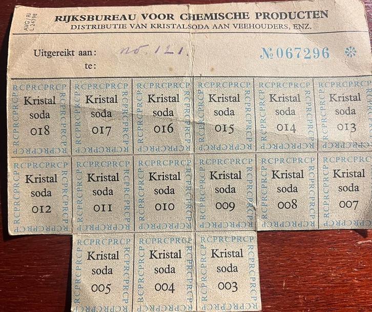 distributiebonnen kristal soda verhouders Rijksbureau II WO, Verzamelen, Militaria | Tweede Wereldoorlog, Overige typen, Nederland