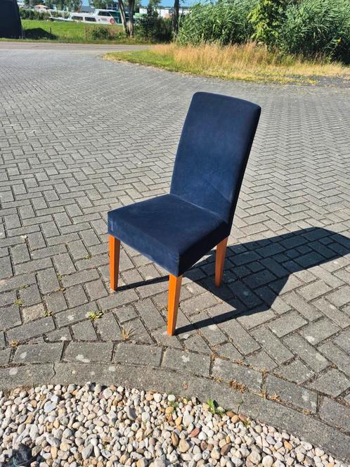 4 blauwe stoffen eetkamerstoelen, Huis en Inrichting, Stoelen, Gebruikt, Stof, Blauw, Ophalen