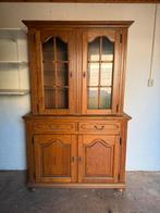Vintage donker eiken kasten, Ophalen, Glas, 100 tot 150 cm, 200 cm of meer