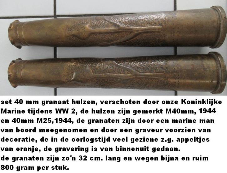 unieke decoratie, set WW2 granaathulzen 40 mm, bewerkt, Verzamelen, Militaria | Tweede Wereldoorlog, Marine, Amerika, Ophalen of Verzenden