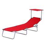 Rood Ligbed met Zonnescherm - Inklapbaar, Ophalen, Nieuw, Metaal, Inklapbaar