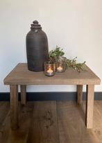 Oud eiken tafeltje-bijzettafel-krukje-sober-landelijk, Huis en Inrichting, Ophalen, Gebruikt, 60 cm of meer, Rechthoekig