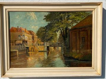 Piet in ‘t Hout Olieverf stadstafereel Hollands stadje beschikbaar voor biedingen