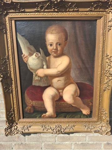 Schilderij Kind met Duif, School van Bologna Domenico Santi beschikbaar voor biedingen