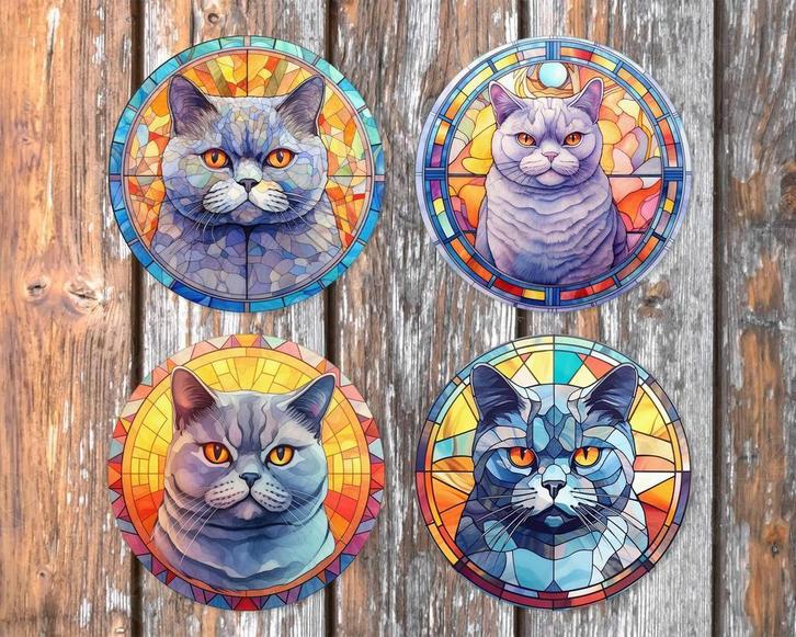 Brits Korthaar Glas in Lood onderzetters met houder rond, Huis en Inrichting, Woonaccessoires | Onderzetters, Nieuw, Glas of Kopje
