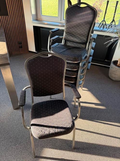 6x Vergader, kantoor, eettafel stoelen, stapelbaar, Huis en Inrichting, Stoelen, Gebruikt, Vijf, Zes of meer stoelen, Metaal, Zwart