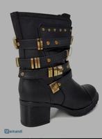 Zwarte enkellaarsjes met gouden details - Maat 38, Zwart, Lage of Enkellaarzen, Nieuw, Ophalen of Verzenden