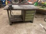 Metalen Werkbank met bankschroef en lades, Doe-het-zelf en Verbouw, Werkbanken, Ophalen, Gebruikt, 70 tot 120 cm, Bankschroef