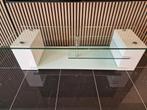 Tv meubel wit hoogglans, met glas, luxe kwaliteit, Huis en Inrichting, Tafels | Salontafels, Minder dan 50 cm, Glas, Rechthoekig