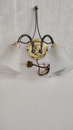 Koperen hanglampje,met 2 glazen kapjes, Ophalen of Verzenden, Zo goed als nieuw, Glas